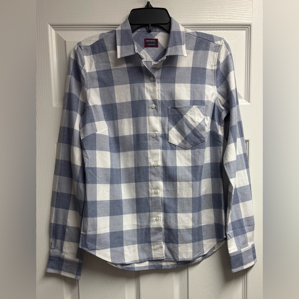 NWOT UNTUCKit Volnay Plaid Long Sleeve Button Down Top Size 2 - Picture 2 of 5